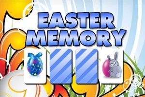 Teksti Easter Memory me karta memorieje që shfaqin një vezë Pashkësh dhe një lepur pranë grafikave shumëngjyrëshe
