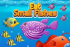 Peshq shumëngjyrësh duke notuar në një oqean të kaltër me titullin Eat Small Fishes