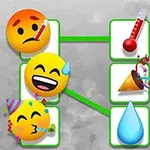 Emojis që përfaqësojnë emocione dhe objekte të ndryshme janë të lidhura me rrugë të gjelbërta mbi një sfond gri