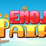 Teksti Emoji Pairs me shkronja të mëdha shumëngjyrëshe dhe emoji që qeshin në sfond të kaltrave dhe peizazhit