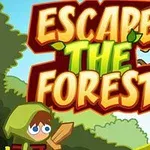 Një personazh i veshur me kapuç të gjelbër që mban një shpatë druri, me sfond pylli dhe titullin Escape the Forest