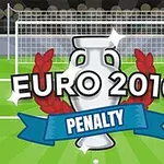 Kupë e bardhë futbolli me kurora të kuqe dhe një sfond porte në fushën e gjelbër, me tekstin EURO 2016 PENALTY