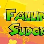 Teksti Falling Sudoku me shkronja jeshile mbi sfond portokalli me motive lulesh