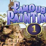 Një strukturë arkitekturore me një ndërtesë kishe dhe pemë në sfond, me titullin Famous Paintings 1 mbi të