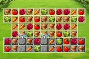 Fruta dhe perime të renditura në rreshta dhe kolona mbi një sfond të gjelbër