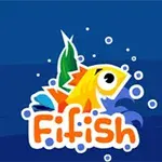 Peshk shumëngjyrësh me flluska uji në një sfond blu me tekstin Fifish