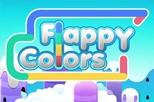 Logo me tekstin Flappy Colors me sfond të kaltër dhe re me ngjyra vjollcë