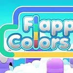 Logo me tekstin Flappy Colors me sfond të kaltër dhe re me ngjyra vjollcë