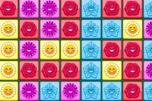 Figura tregon një rrjet me lule shumëngjyrëshe të stilizuara që kanë fytyra të ndryshme emoji në mes