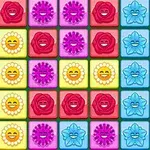 Figura tregon një rrjet me lule shumëngjyrëshe të stilizuara që kanë fytyra të ndryshme emoji në mes