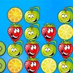Imazhi tregon ilustrime të frutave si luleshtrydhe, portokall, mollë dhe kiwi me fytyra të buzëqeshura mbi një sfond blu