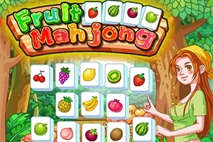 Një ilustrim me fruta të ndryshme dhe një vajzë me flokë të gjata në një mjedis pyjor