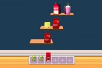 Observe and collect three identical elements from the shelves to make them
