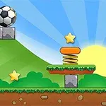 Top me futboll, bombë, dhe yje mbi platforma me një portë, sfond mali dhe diell