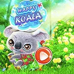 Koala i vogël dhe i lumtur me sy të mëdhenj, rrethuar nga lule të verdha në një ambient pyjor të ndritshëm