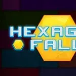 Logo me fjalët Hexagon Fall të shkruara mbi një sfond me figura gjeometrike me ngjyra