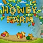 Fusha me perime dhe logoja Howdy Farm e shkruar me shkronja që duken si kallinj misri