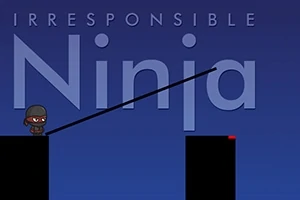 Personazh ninja ka një shkop të gjatë mbi një platformë në sfond të kaltër