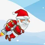 Babagjyshi i Vitit të Ri me një motor rakete në një peizazh dimëror të mbuluar me borë