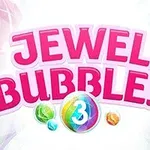 Teksti “JEWEL BUBBLES 3” me shkronja rozë në sfond me flluska shumëngjyrëshe