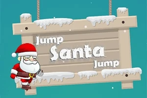 Dërrasë druri e mbuluar me borë me tekstin Jump Santa Jump dhe figura e Babagjyshit të Vitit të Ri