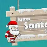 Dërrasë druri e mbuluar me borë me tekstin Jump Santa Jump dhe figura e Babagjyshit të Vitit të Ri