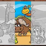 Ilustrim me kafshë të egra si luani, xhirafa, bualli, majmuni dhe zebrës në një peizazh tropikal me diell
