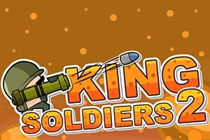 Një ushtar me helmetë qëllon me një raketahedhës mbi tekstin “King Soldiers 2” në sfondin e portokalltë me pika