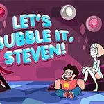 Karaktere vizatimorë të ulur në një dhomë me një sfond me gurë të shndritshëm, me tekstin LETS BUBBLE IT, STEVEN!