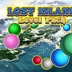Teksti Lost Island Level Pack dhe topa shumëngjyrësh mbi një sfond ishulli