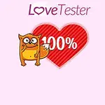 Sfondo rozë me një zemër të madhe të kuqe, një mace të vogël portokalli dhe tekst 100% mbi të