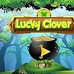 Një kazan i zi me monedha ari dhe një tabelë me tekstin Lucky Clover përpara një pylli magjik
