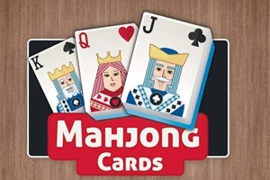 Tre letra me figura mbret, mbretëreshë dhe ushtar janë vendosur mbi një tabelë me tekstin Mahjong Cards