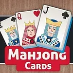 Tre letra me figura mbret, mbretëreshë dhe ushtar janë vendosur mbi një tabelë me tekstin Mahjong Cards