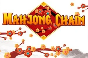 Teksti Mahjong Chain me një sfond me lule të kuqe dhe portokalli mbi degë pemësh