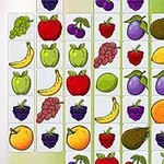 Kartat me ilustrime me fruta të ndryshme të ndara në një rrjet
