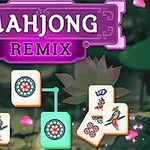 Titulli Mahjong Remix me pllaka Mahjong të vendosura mbi një sfond me lule dhe gjethe