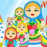 Një ilustrim shumëngjyrësh me figura tradicionale ruse matryoshka me motive lulesh