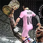 Një lojtar futbolli me fanellë rozë dhe numrin 10, me emrin në shpinë, para një sfondi me trofe dhe logon e një klubi futbolli