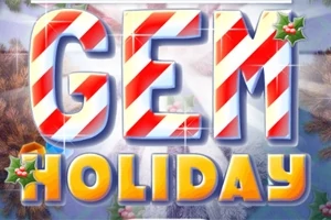 Teksti GEM HOLIDAY me dizajn karamele dhe detaje të vogla dekorative festive