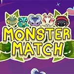 Një dizajn me karaktere të vogla përbindësh në krye të tekstit MONSTER MATCH me sfond me yje dhe re