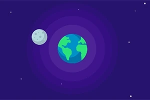 Planeti Tokë dhe hëna në një sfond hapësinor me yje të vegjël