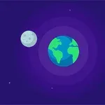 Planeti Tokë dhe hëna në një sfond hapësinor me yje të vegjël