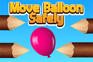 Balon rozhë në qendër rrethuar nga katër shigjeta druri në sfond blu, me tekstin Move Balloon Safely lart