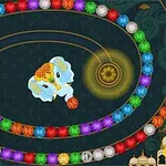 Element qendror një elefant blu i rrethuar nga topa me ngjyra të ndryshme në një spirale