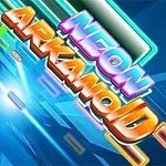 Tekst shumëngjyrësh 3D Neon Arkanoid me sfond blu elektrik dhe efekte ndriçuese