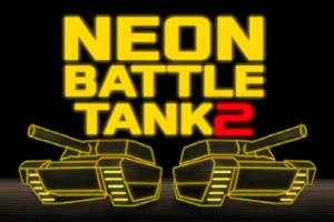 Dy tanke neon të verdhë me mbishkrimin NEON BATTLE TANK 2 mbi ta në sfond të zi