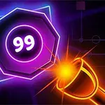 Një grafikë me ngjyra neon që paraqet një objekt me numrin 99 dhe një rreze drite të ndritshme që përplaset mbi të