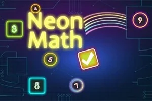 Tekst Neon Math me simbole numerike dhe shenja kontrolli në stil neon, mbi një sfond të errët