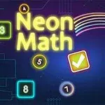 Tekst Neon Math me simbole numerike dhe shenja kontrolli në stil neon, mbi një sfond të errët